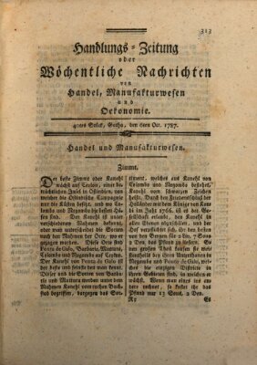 Handlungszeitung oder wöchentliche Nachrichten von Handel, Manufakturwesen, Künsten und neuen Erfindungen Samstag 6. Oktober 1787