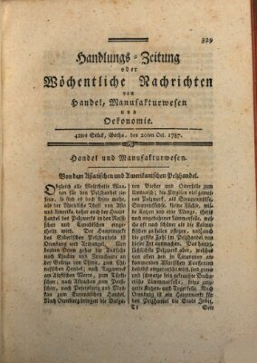 Handlungszeitung oder wöchentliche Nachrichten von Handel, Manufakturwesen, Künsten und neuen Erfindungen Samstag 20. Oktober 1787