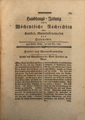 Handlungszeitung oder wöchentliche Nachrichten von Handel, Manufakturwesen, Künsten und neuen Erfindungen Samstag 8. Dezember 1787