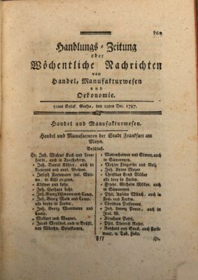 Handlungszeitung oder wöchentliche Nachrichten von Handel, Manufakturwesen, Künsten und neuen Erfindungen Samstag 29. Dezember 1787