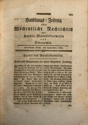 Handlungszeitung oder wöchentliche Nachrichten von Handel, Manufakturwesen, Künsten und neuen Erfindungen Samstag 19. April 1788