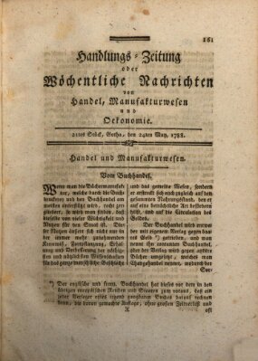 Handlungszeitung oder wöchentliche Nachrichten von Handel, Manufakturwesen, Künsten und neuen Erfindungen Samstag 24. Mai 1788