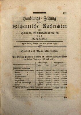 Handlungszeitung oder wöchentliche Nachrichten von Handel, Manufakturwesen, Künsten und neuen Erfindungen Samstag 7. Juni 1788