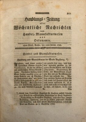 Handlungszeitung oder wöchentliche Nachrichten von Handel, Manufakturwesen, Künsten und neuen Erfindungen Samstag 12. Juli 1788