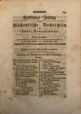 Handlungszeitung oder wöchentliche Nachrichten von Handel, Manufakturwesen, Künsten und neuen Erfindungen Samstag 19. Juli 1788