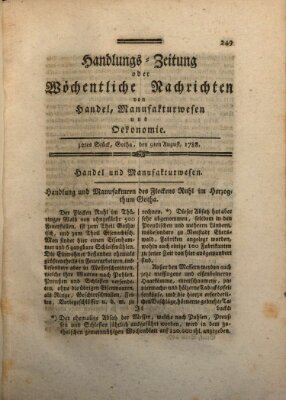 Handlungszeitung oder wöchentliche Nachrichten von Handel, Manufakturwesen, Künsten und neuen Erfindungen Samstag 9. August 1788