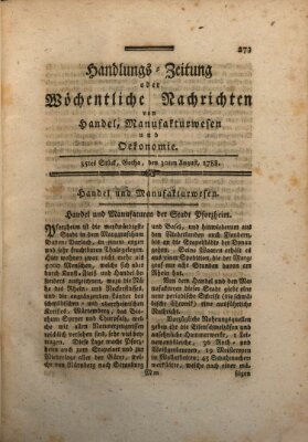 Handlungszeitung oder wöchentliche Nachrichten von Handel, Manufakturwesen, Künsten und neuen Erfindungen Samstag 30. August 1788