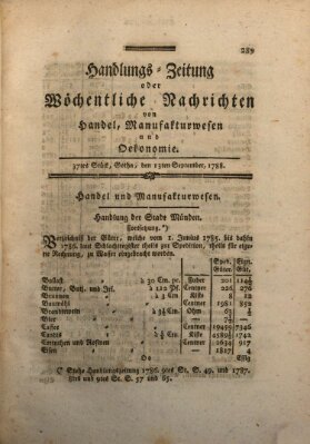 Handlungszeitung oder wöchentliche Nachrichten von Handel, Manufakturwesen, Künsten und neuen Erfindungen Samstag 13. September 1788