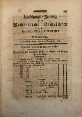 Handlungszeitung oder wöchentliche Nachrichten von Handel, Manufakturwesen, Künsten und neuen Erfindungen Samstag 20. September 1788