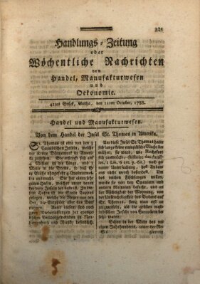 Handlungszeitung oder wöchentliche Nachrichten von Handel, Manufakturwesen, Künsten und neuen Erfindungen Samstag 11. Oktober 1788