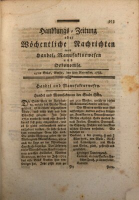 Handlungszeitung oder wöchentliche Nachrichten von Handel, Manufakturwesen, Künsten und neuen Erfindungen Samstag 8. November 1788