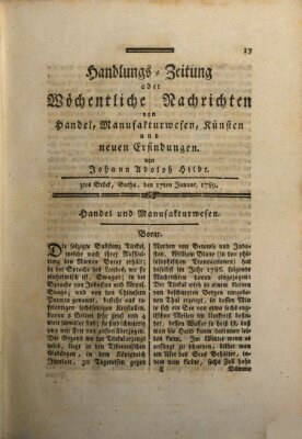 Handlungszeitung oder wöchentliche Nachrichten von Handel, Manufakturwesen, Künsten und neuen Erfindungen Samstag 17. Januar 1789