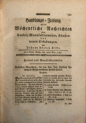 Handlungszeitung oder wöchentliche Nachrichten von Handel, Manufakturwesen, Künsten und neuen Erfindungen Samstag 23. Mai 1789