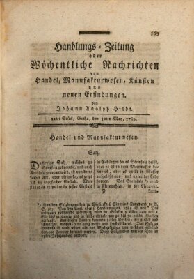 Handlungszeitung oder wöchentliche Nachrichten von Handel, Manufakturwesen, Künsten und neuen Erfindungen Samstag 30. Mai 1789