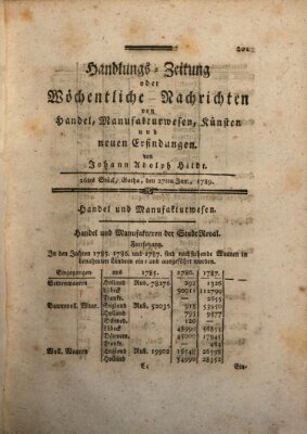 Handlungszeitung oder wöchentliche Nachrichten von Handel, Manufakturwesen, Künsten und neuen Erfindungen Samstag 27. Juni 1789