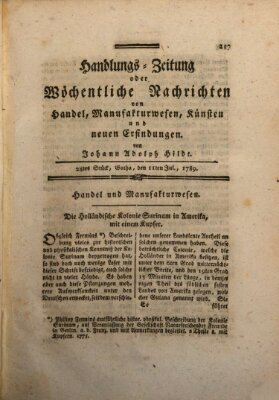 Handlungszeitung oder wöchentliche Nachrichten von Handel, Manufakturwesen, Künsten und neuen Erfindungen Samstag 11. Juli 1789