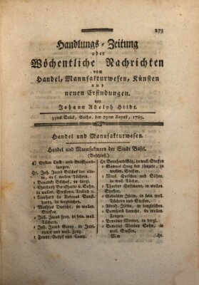 Handlungszeitung oder wöchentliche Nachrichten von Handel, Manufakturwesen, Künsten und neuen Erfindungen Samstag 29. August 1789