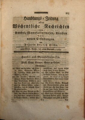 Handlungszeitung oder wöchentliche Nachrichten von Handel, Manufakturwesen, Künsten und neuen Erfindungen Samstag 26. September 1789