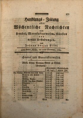 Handlungszeitung oder wöchentliche Nachrichten von Handel, Manufakturwesen, Künsten und neuen Erfindungen Samstag 28. November 1789