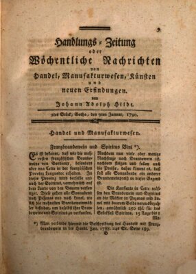 Handlungszeitung oder wöchentliche Nachrichten von Handel, Manufakturwesen, Künsten und neuen Erfindungen Samstag 9. Januar 1790