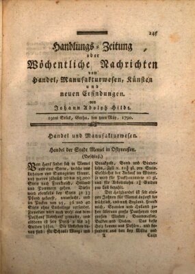 Handlungszeitung oder wöchentliche Nachrichten von Handel, Manufakturwesen, Künsten und neuen Erfindungen Samstag 8. Mai 1790