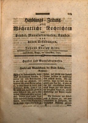 Handlungszeitung oder wöchentliche Nachrichten von Handel, Manufakturwesen, Künsten und neuen Erfindungen Samstag 29. Mai 1790