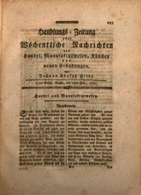 Handlungszeitung oder wöchentliche Nachrichten von Handel, Manufakturwesen, Künsten und neuen Erfindungen Samstag 19. Juni 1790