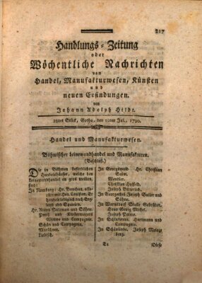 Handlungszeitung oder wöchentliche Nachrichten von Handel, Manufakturwesen, Künsten und neuen Erfindungen Samstag 10. Juli 1790