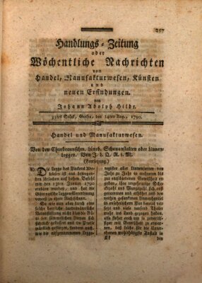 Handlungszeitung oder wöchentliche Nachrichten von Handel, Manufakturwesen, Künsten und neuen Erfindungen Samstag 14. August 1790