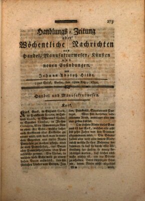 Handlungszeitung oder wöchentliche Nachrichten von Handel, Manufakturwesen, Künsten und neuen Erfindungen Samstag 28. August 1790