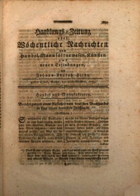 Handlungszeitung oder wöchentliche Nachrichten von Handel, Manufakturwesen, Künsten und neuen Erfindungen Samstag 16. Oktober 1790