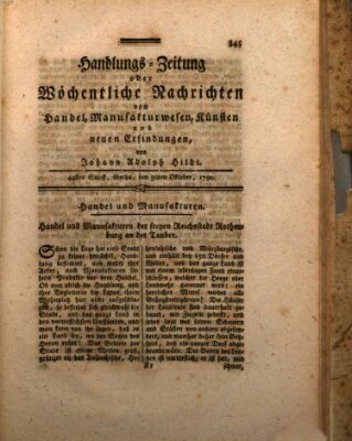 Handlungszeitung oder wöchentliche Nachrichten von Handel, Manufakturwesen, Künsten und neuen Erfindungen Samstag 30. Oktober 1790