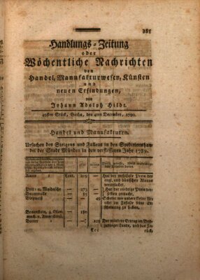 Handlungszeitung oder wöchentliche Nachrichten von Handel, Manufakturwesen, Künsten und neuen Erfindungen Samstag 4. Dezember 1790