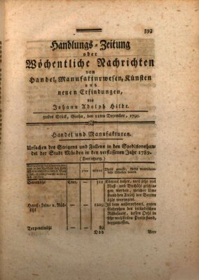 Handlungszeitung oder wöchentliche Nachrichten von Handel, Manufakturwesen, Künsten und neuen Erfindungen Samstag 11. Dezember 1790