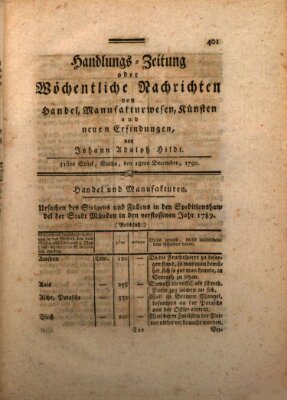 Handlungszeitung oder wöchentliche Nachrichten von Handel, Manufakturwesen, Künsten und neuen Erfindungen Samstag 18. Dezember 1790