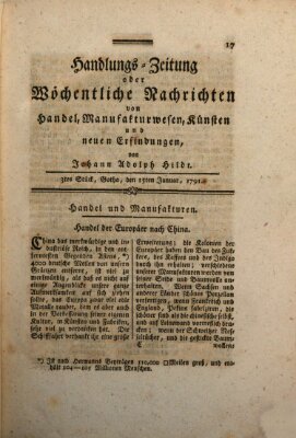 Handlungszeitung oder wöchentliche Nachrichten von Handel, Manufakturwesen, Künsten und neuen Erfindungen Samstag 15. Januar 1791