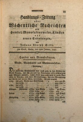 Handlungszeitung oder wöchentliche Nachrichten von Handel, Manufakturwesen, Künsten und neuen Erfindungen Samstag 29. Januar 1791