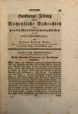 Handlungszeitung oder wöchentliche Nachrichten von Handel, Manufakturwesen, Künsten und neuen Erfindungen Samstag 5. März 1791