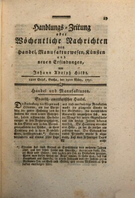 Handlungszeitung oder wöchentliche Nachrichten von Handel, Manufakturwesen, Künsten und neuen Erfindungen Samstag 19. März 1791