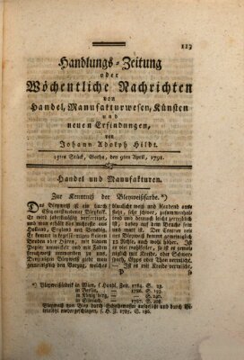 Handlungszeitung oder wöchentliche Nachrichten von Handel, Manufakturwesen, Künsten und neuen Erfindungen Samstag 9. April 1791