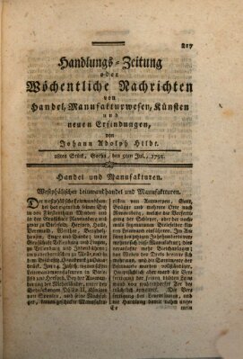 Handlungszeitung oder wöchentliche Nachrichten von Handel, Manufakturwesen, Künsten und neuen Erfindungen Samstag 9. Juli 1791