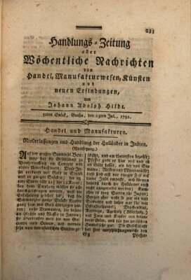 Handlungszeitung oder wöchentliche Nachrichten von Handel, Manufakturwesen, Künsten und neuen Erfindungen Samstag 23. Juli 1791