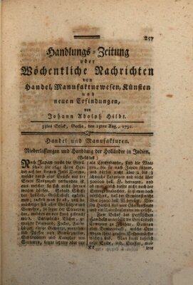 Handlungszeitung oder wöchentliche Nachrichten von Handel, Manufakturwesen, Künsten und neuen Erfindungen Samstag 13. August 1791