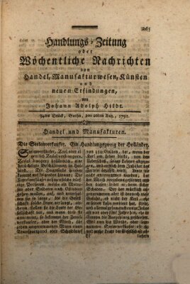 Handlungszeitung oder wöchentliche Nachrichten von Handel, Manufakturwesen, Künsten und neuen Erfindungen Samstag 20. August 1791