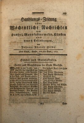 Handlungszeitung oder wöchentliche Nachrichten von Handel, Manufakturwesen, Künsten und neuen Erfindungen Samstag 3. September 1791