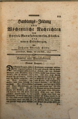 Handlungszeitung oder wöchentliche Nachrichten von Handel, Manufakturwesen, Künsten und neuen Erfindungen Samstag 5. November 1791