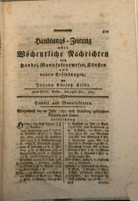 Handlungszeitung oder wöchentliche Nachrichten von Handel, Manufakturwesen, Künsten und neuen Erfindungen Samstag 24. Dezember 1791