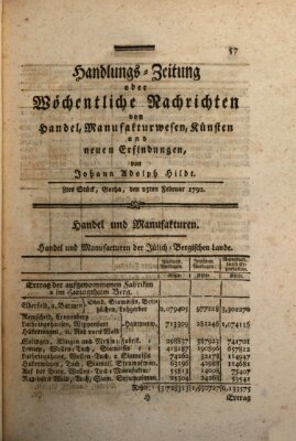 Handlungszeitung oder wöchentliche Nachrichten von Handel, Manufakturwesen, Künsten und neuen Erfindungen Samstag 25. Februar 1792