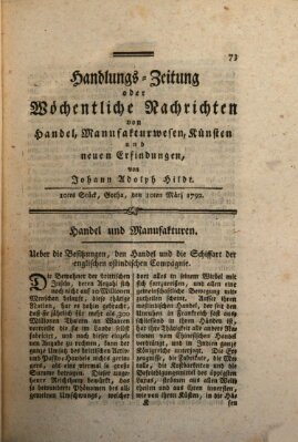 Handlungszeitung oder wöchentliche Nachrichten von Handel, Manufakturwesen, Künsten und neuen Erfindungen Samstag 10. März 1792