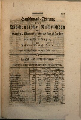 Handlungszeitung oder wöchentliche Nachrichten von Handel, Manufakturwesen, Künsten und neuen Erfindungen Samstag 14. Juli 1792